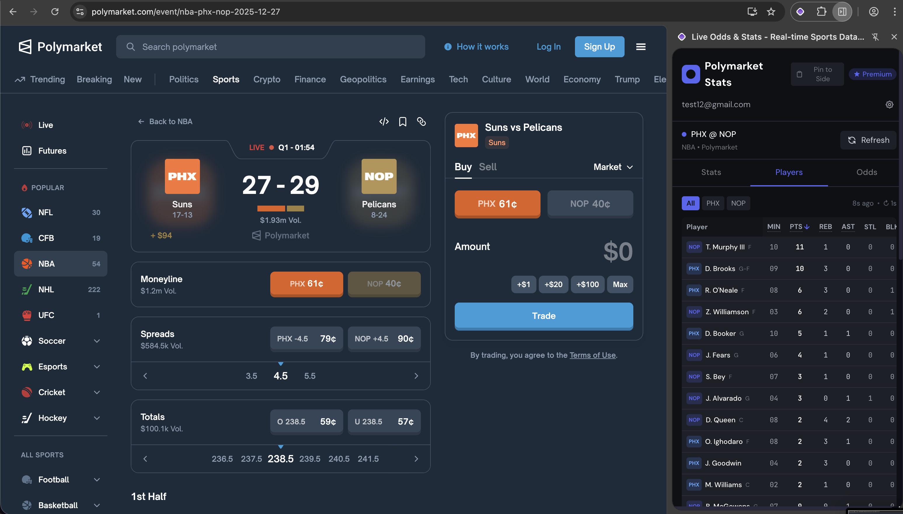 NBA player stats on Polymarket