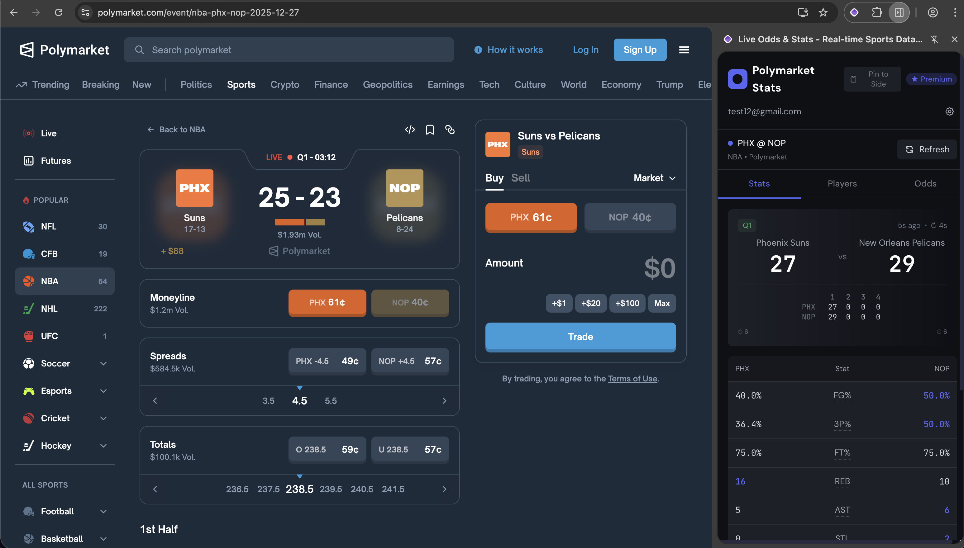 NBA live stats on Polymarket
